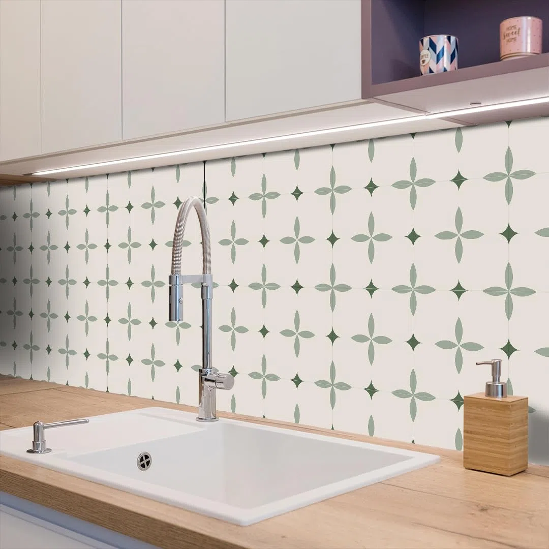 Alwayspon - Pegatinas adhesivas para azulejos, 20 piezas de 20 cm/8 pulgadas, blanco y verde, autoadhesivas, para pegar en azulejos, ideales para baño y cocina, protector antisalpicaduras, vinilo