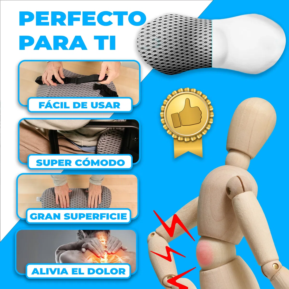 Cojín Lumbar Ergonómico Viscoelástico – Soporte Lumbar Coche Oficina Gaming – Funda 3D Transpirable Lavable – Alivio Dolor Espalda Baja & Mejor Postura (Gris)