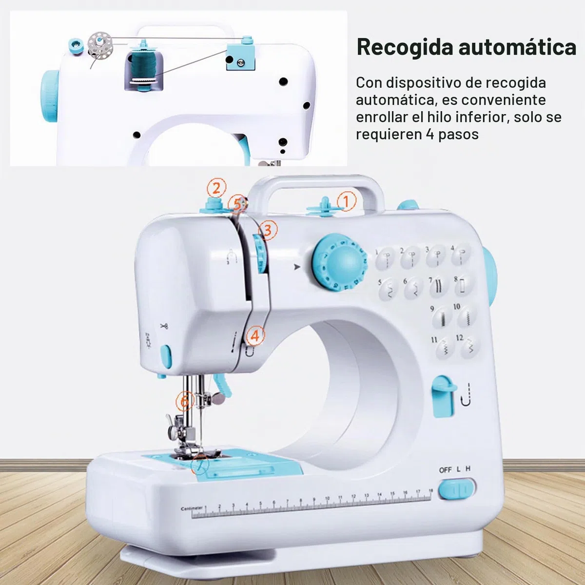 Máquina de Coser Eléctrica Doméstica Con 12 Puntadas, Doble Hilo Para Niños y Principiantes (Azul)
