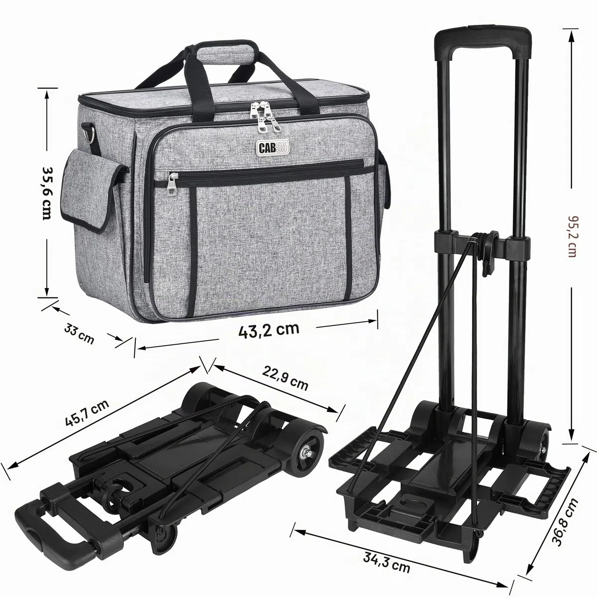 cab55 Estuche para máquina de Coser con Ruedas, Funda de Transporte Desmontable para máquina de Coser con Ruedas, Bolsa de Mano con Tabla de Madera Inferior extraíble para la mayoría de máquinas de