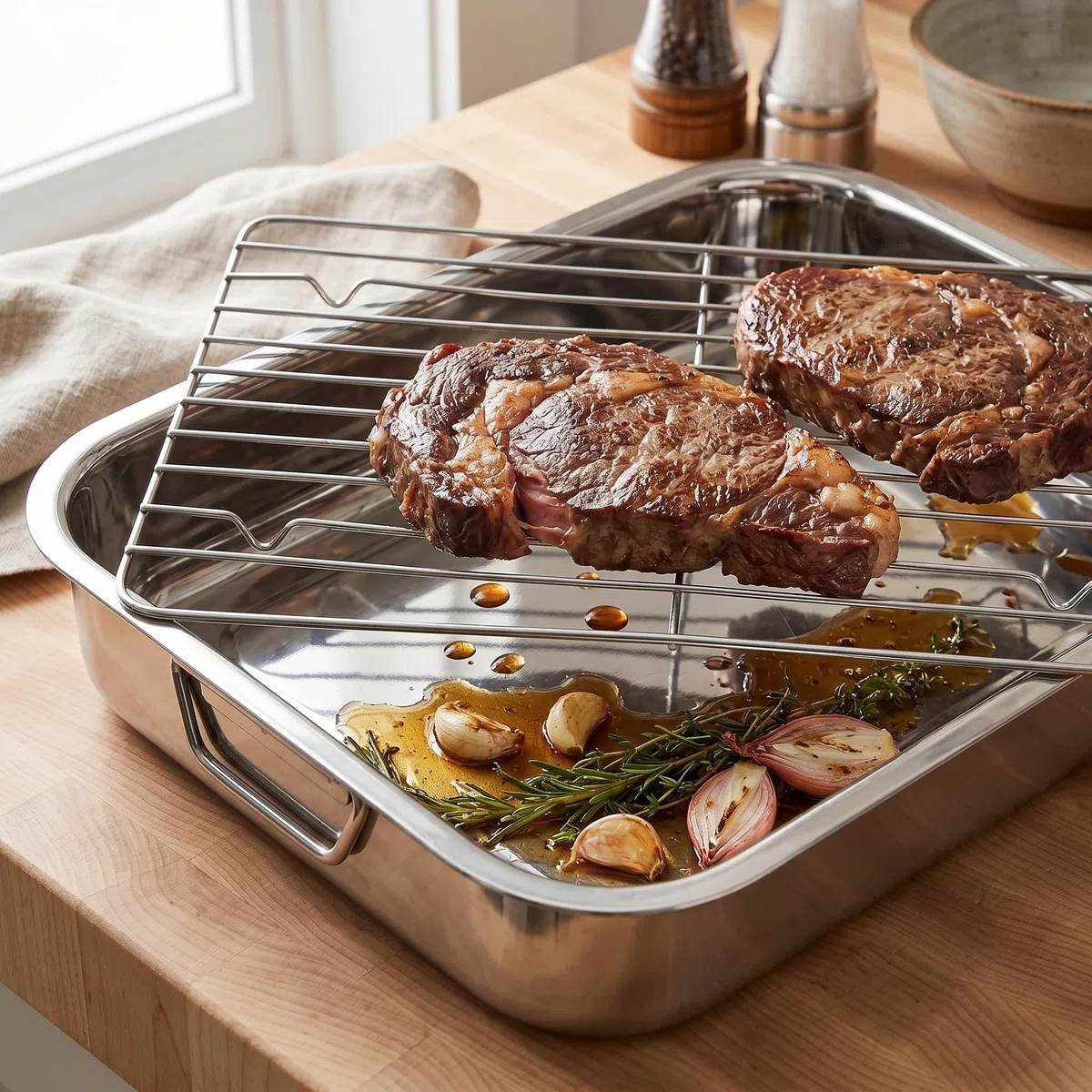 Menax - Bandeja Horno Acero Inoxidable Con Rejilla - Fuente Universal Para Horno - 35 cm
