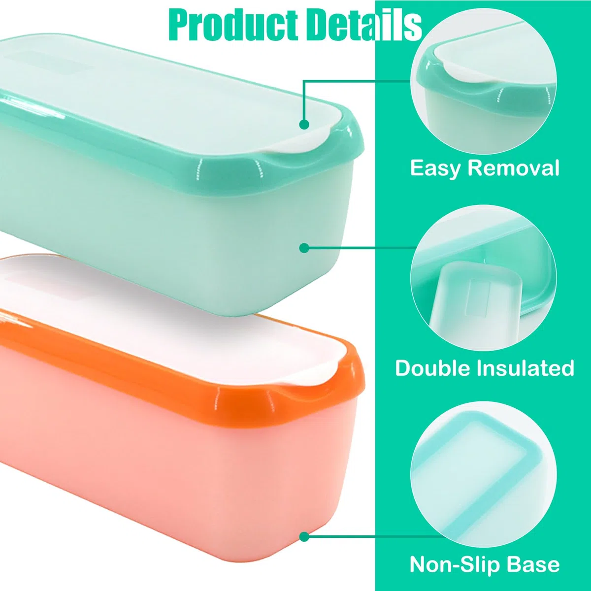 2 Piezas Recipientes para Helados con 3 Cucharas, Contenedores de Hielo para Helados de 1,5 litros, Recipientes de Almacenamiento Congelador con Tapa de Silicona, Sin BPA para Accesorios de Cocina