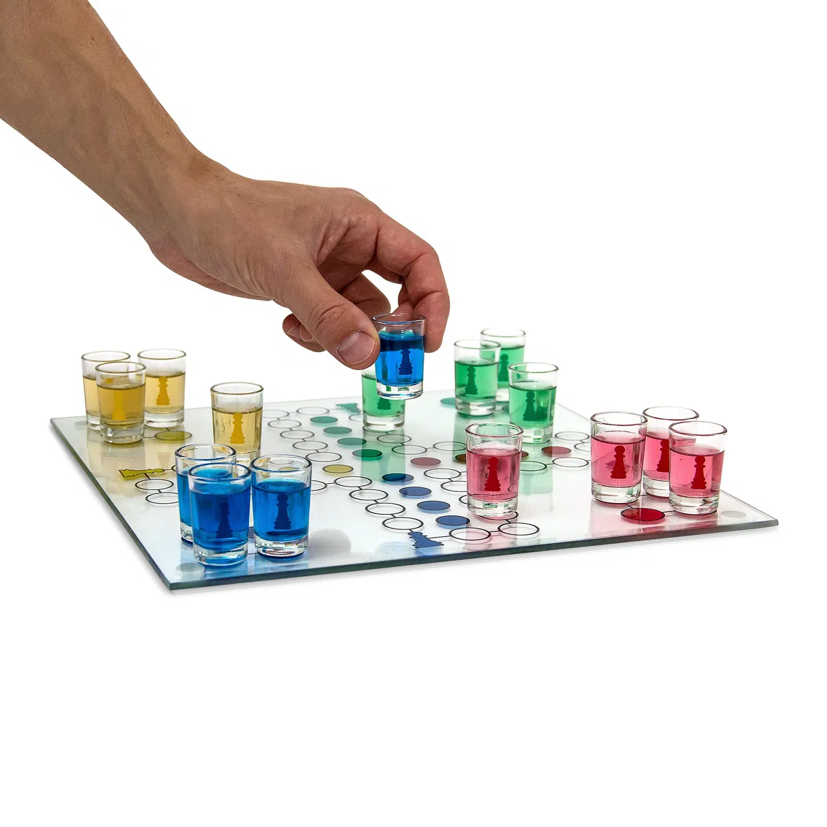 Relaxdays Juego para beber Parchís de cristal con vasos de chupito, color transparente (10010181) , color/modelo surtido