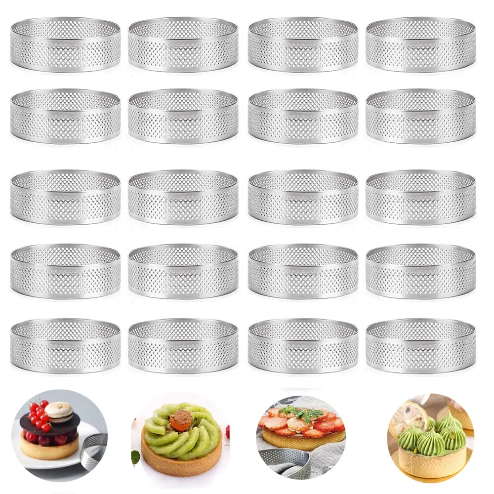 20 anillos redondos para tartas con orificios, frutas, quiches, mousses – Molde de horno 8 cm