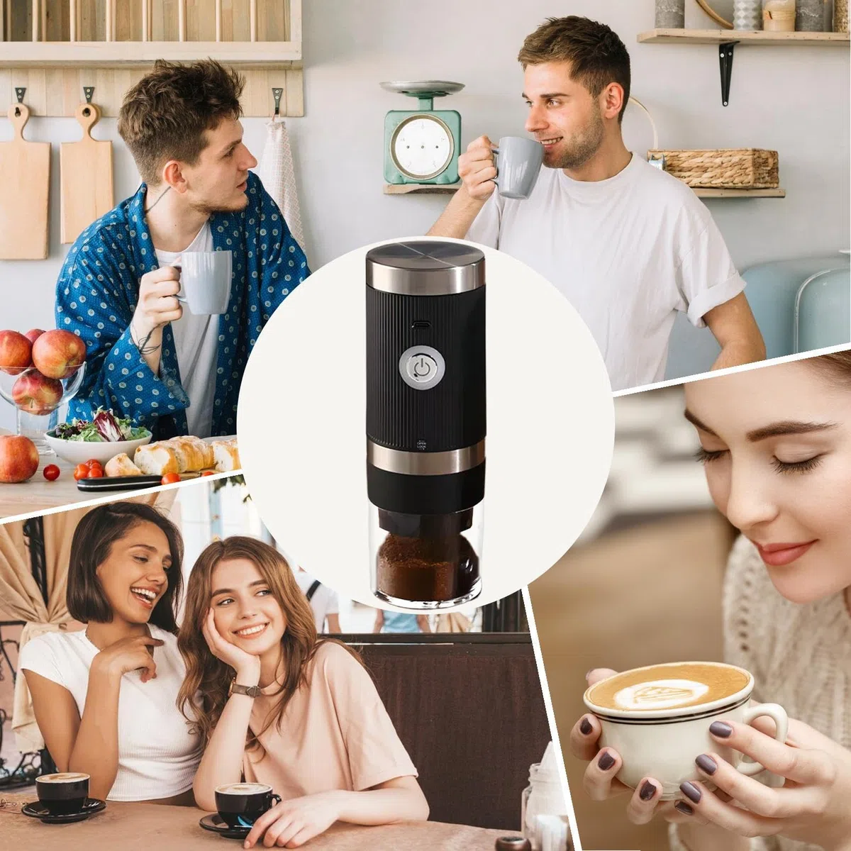 Molinillo de café eléctrico, molinillo de carga USB, trituradora recargable, mecanismo de cónica, molienda de alta velocidad, 7.87 x 2.76 x 2.76 pulgadas, ideal para necesidades de preparación