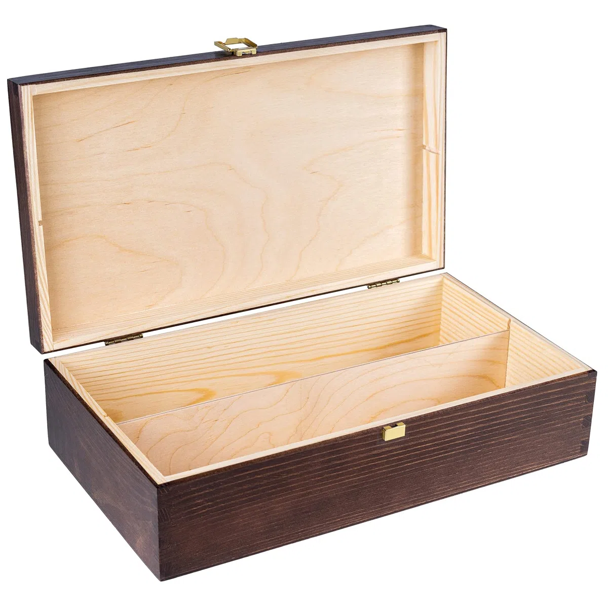 Creative DECO Marrón Caja Madera Vino Barnizada | 2 Botellas | 35x20x10cm (+-1cm) | Tapa y Bisagra | Divisores Extraíbles |Pascua Regalo Decorar Decoupage Almacenamiento Decoración Manualidades