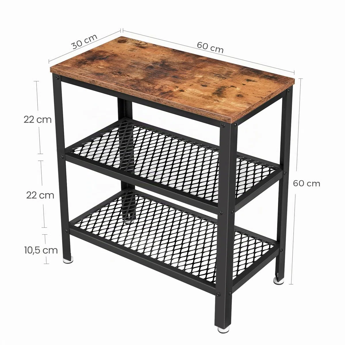 VASAGLE LET33BX - Mesa Auxiliar (2 estantes de Malla, para Pasillo, salón, Dormitorio, Oficina, Ahorro de Espacio, Montaje fácil, Estilo Industrial, marrón rústico
