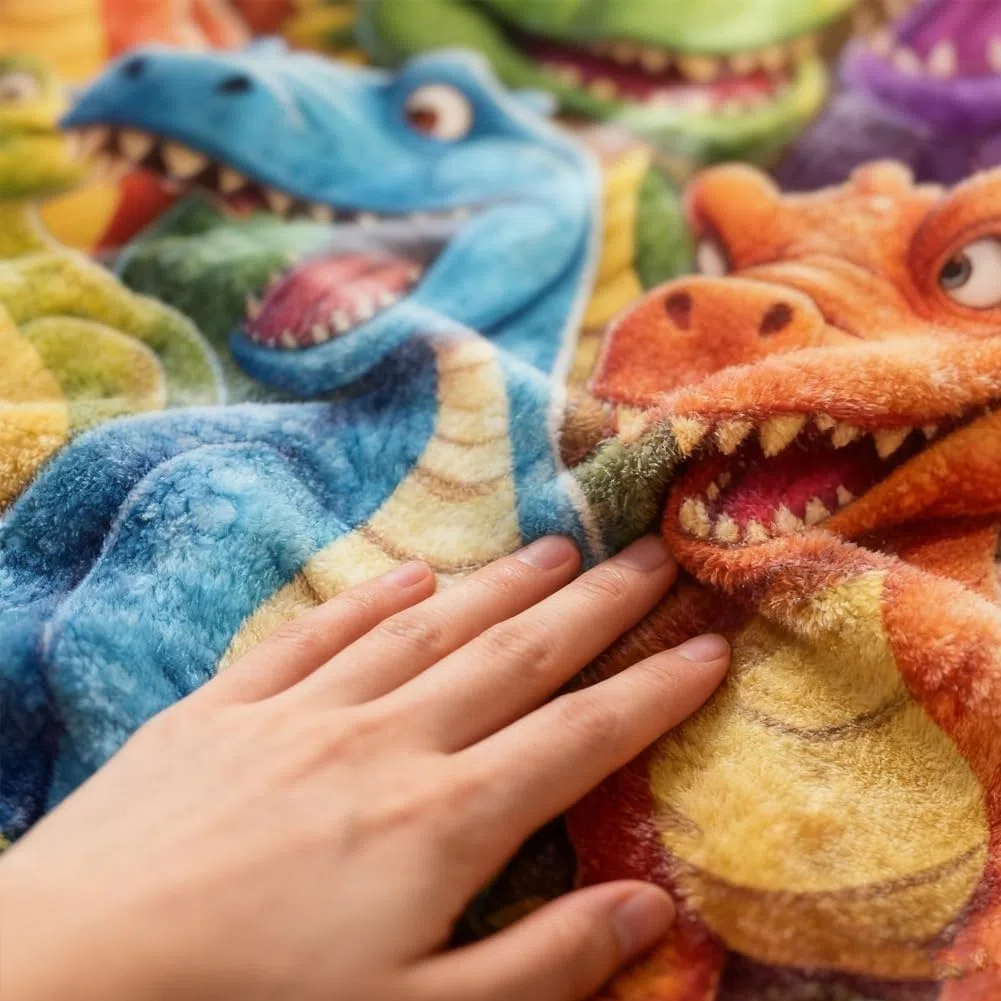 Cute Smiling Dinosaurs HD Digital Print Flannel, Soft Flannel Blanket with Funny Smiling Dinosaurs, for Toddler Adults, Warm Cover for Couch Bed Travel & Nap Decor (59.05 * 39.37in)