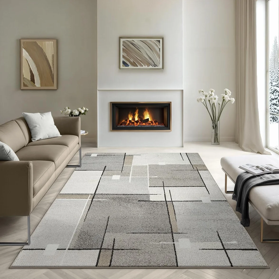 the carpet Pearl - Alfombra Moderna de Pelo Corto denso para salón Dormitorio, Corte de Contorno, patrón geométrico, patrón Ondulado, Beige, 140 x 200 cm