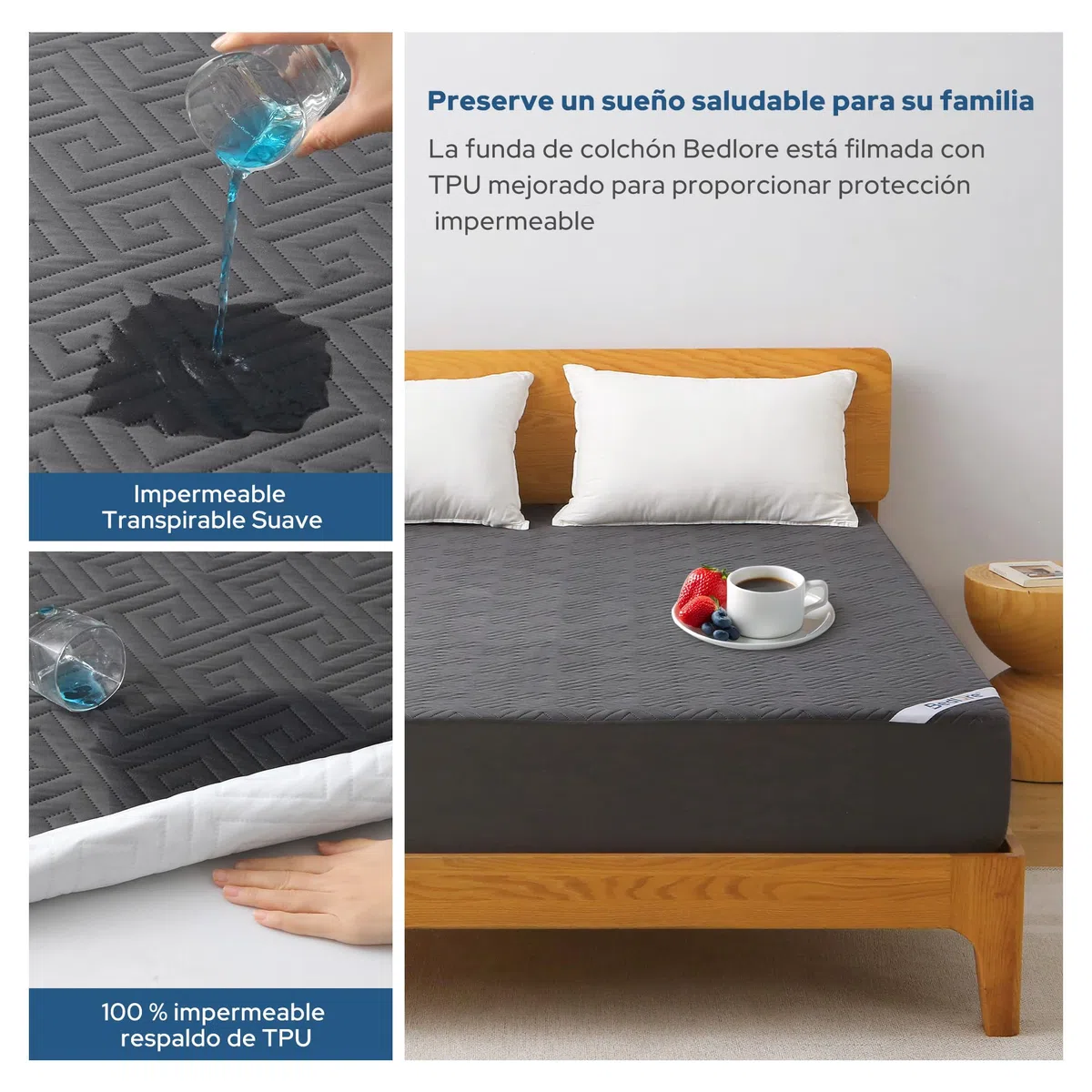 BEDLORE Protector de Colchon Impermeable 90x200x30 cm, Funda de Colchon Ajustable Silencioso, Cubre Colchon Liso para Familia