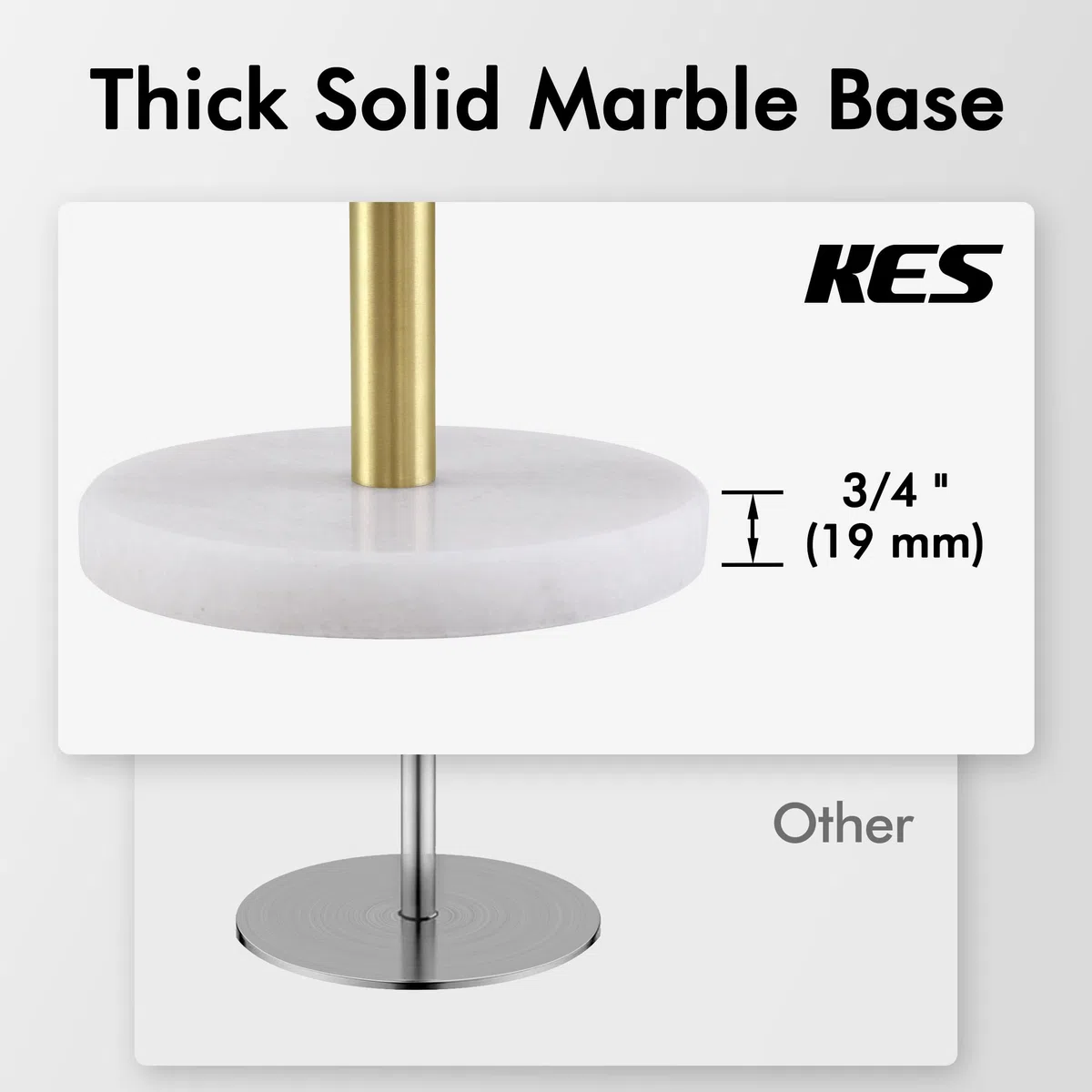 KES Portarrollos Cocina con Base de Mármol Porta Rollos Papel Cocina Portarrollos Cocina Acero Inoxidable SUS304 Oro Cepillado, KPH100S14B-BZ