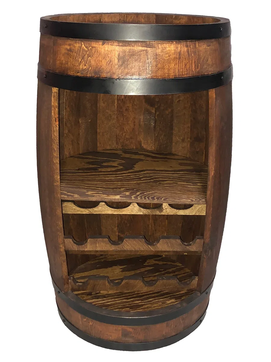 Barril de madera, barril con estantes y 2 estantes para vino, bebidas, vino, estantería de madera 82cm, decoración para habitación. Moderno armario de almacenamiento para botellas - Botellero