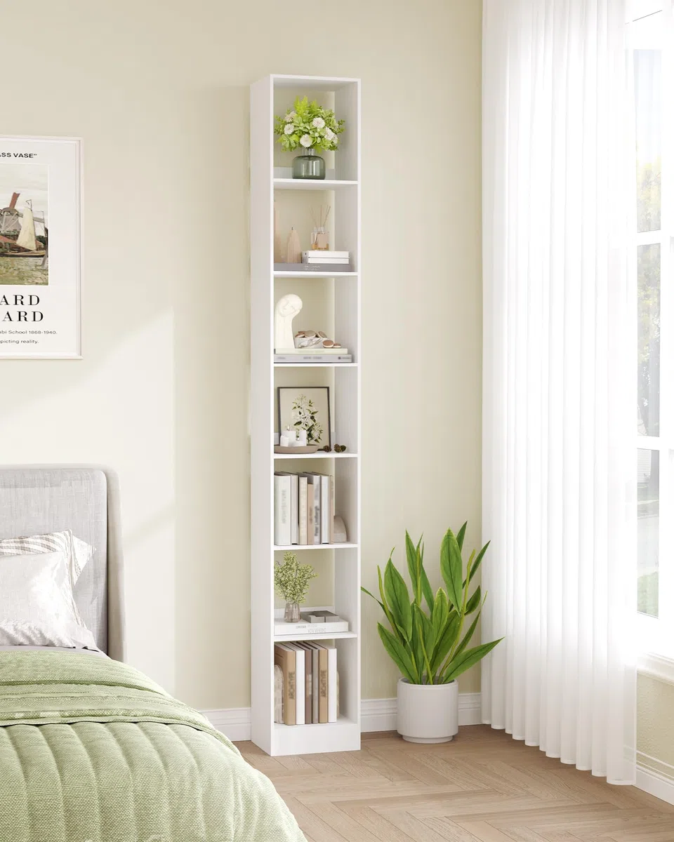Hzuaneri Librería de 7 Niveles, Estantería Libros, para Salón, Estudio, Oficin, Dormitorio, Estilo Escandinavo, 24 x 30 x 214 cm, Blanco BC79703X