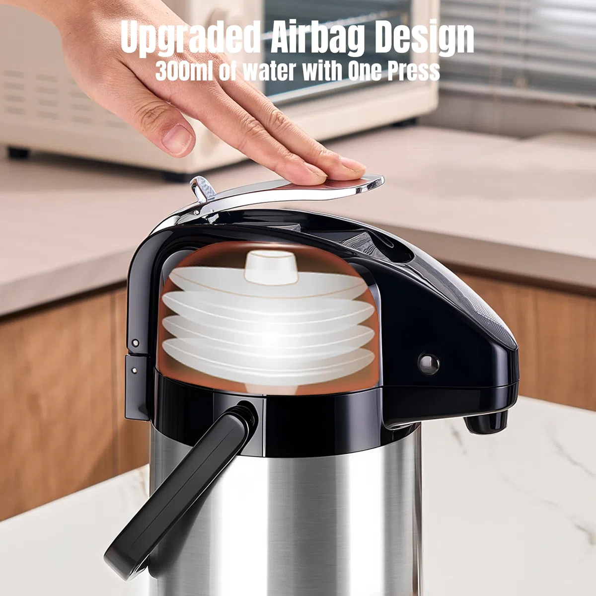 PARACITY Botella de agua de café Airpot mejorada con doble bomba de 84 onzas/2.5 L, dispensador de bebidas de acero inoxidable para bebidas calientes/frías, base Lazy Susan, termos para café para
