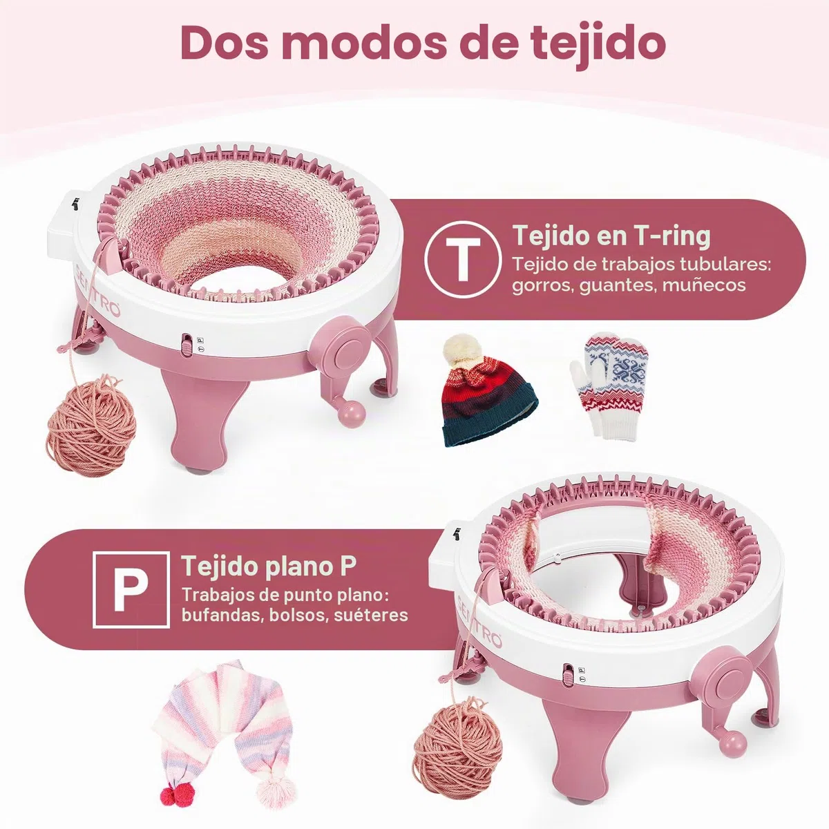 Strixorn SENTRO 48 agujas máquina de tejer con contador de filas, máquina circular Smart Weaving Loom DIY Rotating Double Knit Loom Machine Kits, doble modo máquina para tejer calcetines, gorro y