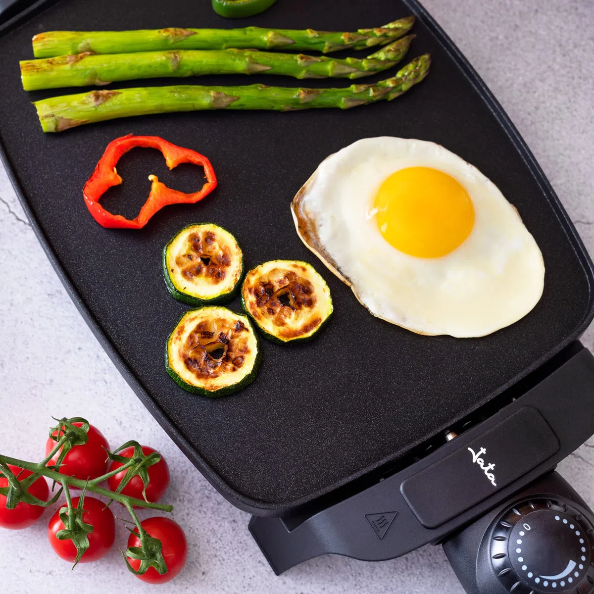 JATA GR205 - Plancha de Asar Eléctrica 1000W, Grill Antiadherente Durastone Libre PFOA, Termostato Regulable, Superficie: 28 x 22 cm, Bandeja Salsera