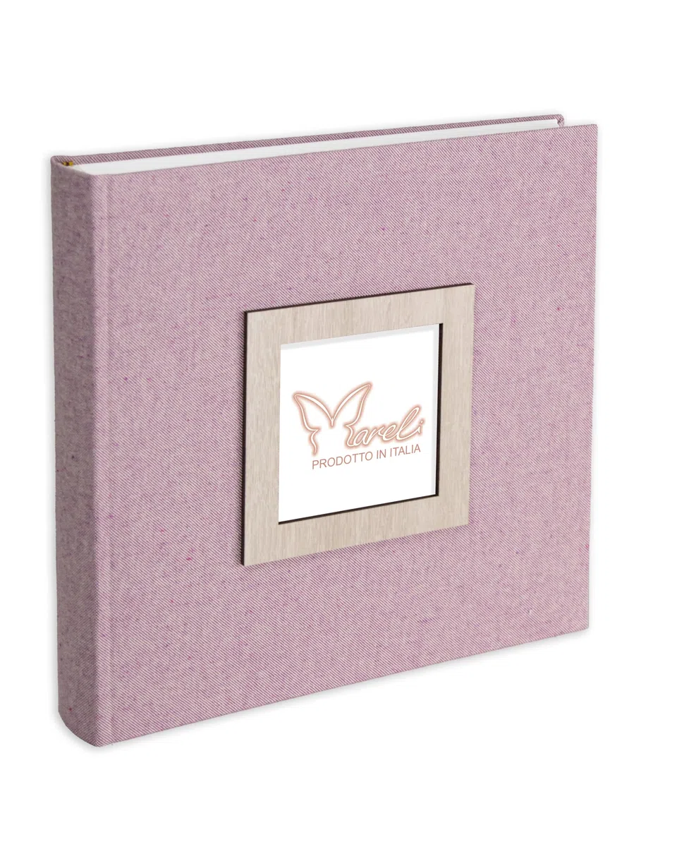 Mareli Álbum de fotos de 31 x 31 cm, 80 páginas con papel de seda, cubierta de tela de lino rosa con portafotos de madera en portada