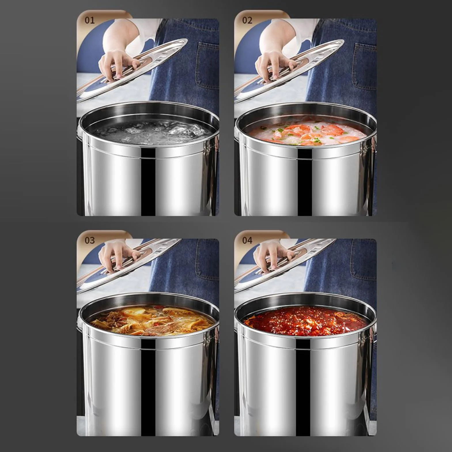 Cubo de acero inoxidable con tapa 6/12/20L Cubo con tapa y asa de transporte Cubo de metal robusto Cubo de agua de acero inoxidable para sopa, leche, harina, cereales, accesorios de cocina