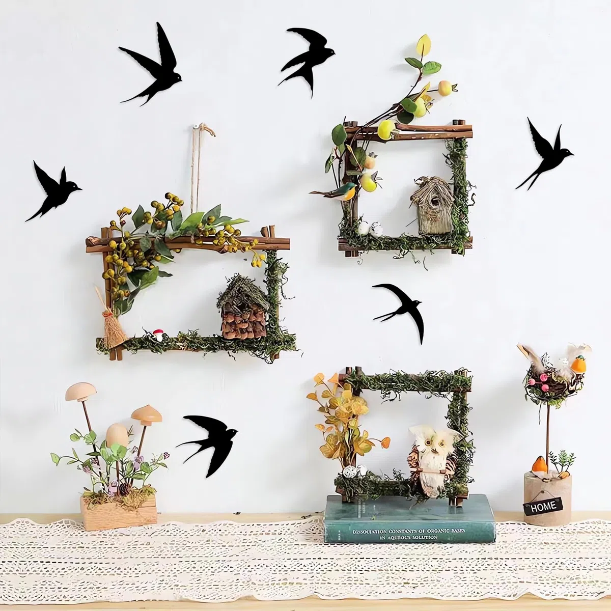 Pduoduo Decoración de pared de metal con pájaros,6pcs Decoración de pared metálica con pájaros negros,Escultura de pared con pájaros para el hogar Cocina Patio Sala de estar Baño Jardín