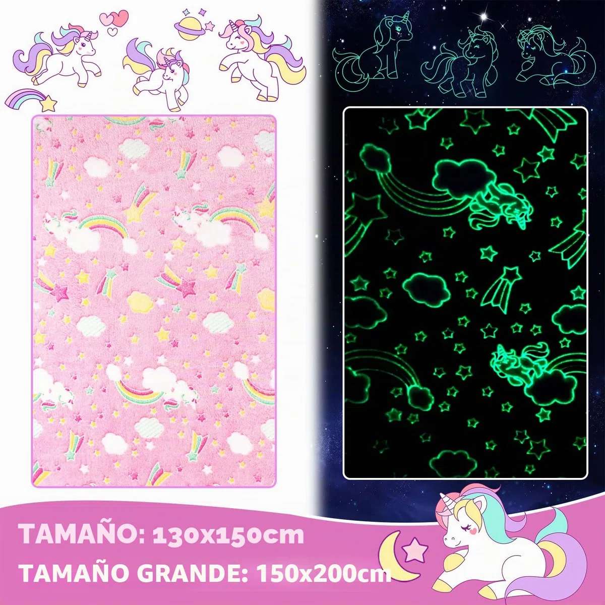 Manta de Unicornio para Niñas - Regalo Muy Suave y Cálida, Color Rosa (130 x 150 cm)
