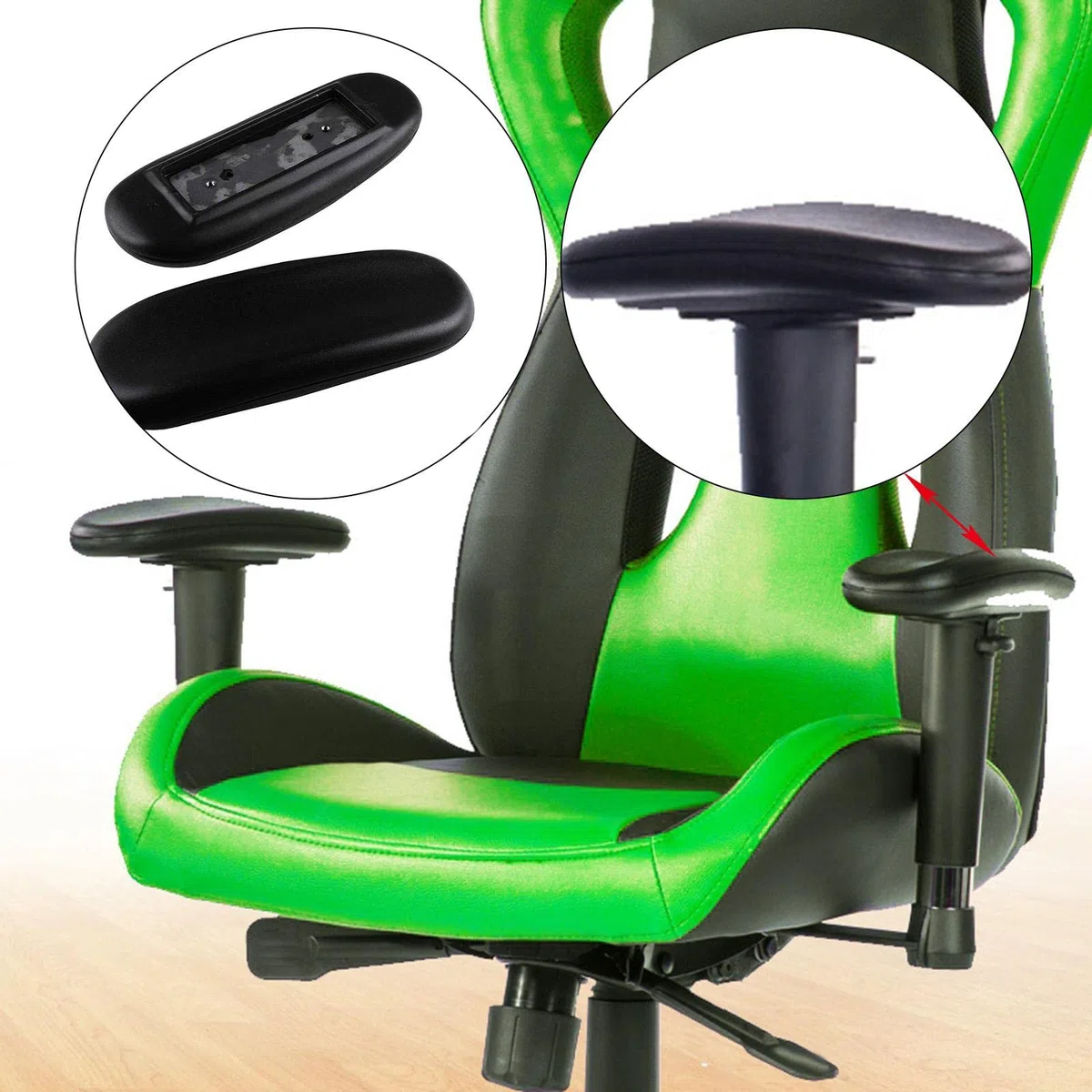 2 Piezas Almohadilla de Repuesto para Apoyabrazos de Silla de Oficina, Espuma de Alta Resiliencia y Cuero PU, Ajuste Universal para Sillas de Oficina/Hogar/Gaming, Parte Inferior Antideslizante