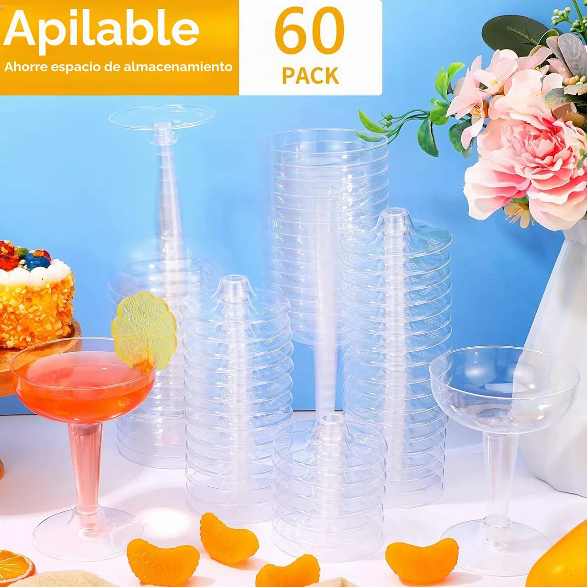 LATERN 60 Piezas Cupé de Champán de Plástico, 120ml Copas de Cata de Vino Transparentes Copas de Cóctel con Tallo Reutilizables para Whisky Champán Cerveza Postre Pudín Mousse Fiesta (11 x 8,2cm)