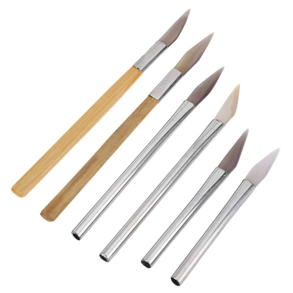 Cuchillo de ágata, bruñidor de pulido de ágata, juego de bruñidor de ágata con filo de cuchillo, herramientas de pulido artesanales, tallado de metales preciosos con bambú