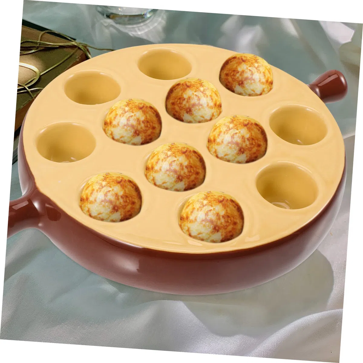 HOMSFOU Plato Para Caracoles De Cerámica Bandeja Para Hornear Con 12 Compartimentos Base Antideslizante Y Asas Suaves 9.05 X 6.69 X 1.25 Pulgadas Para Servir Escargot Y Aperitivos