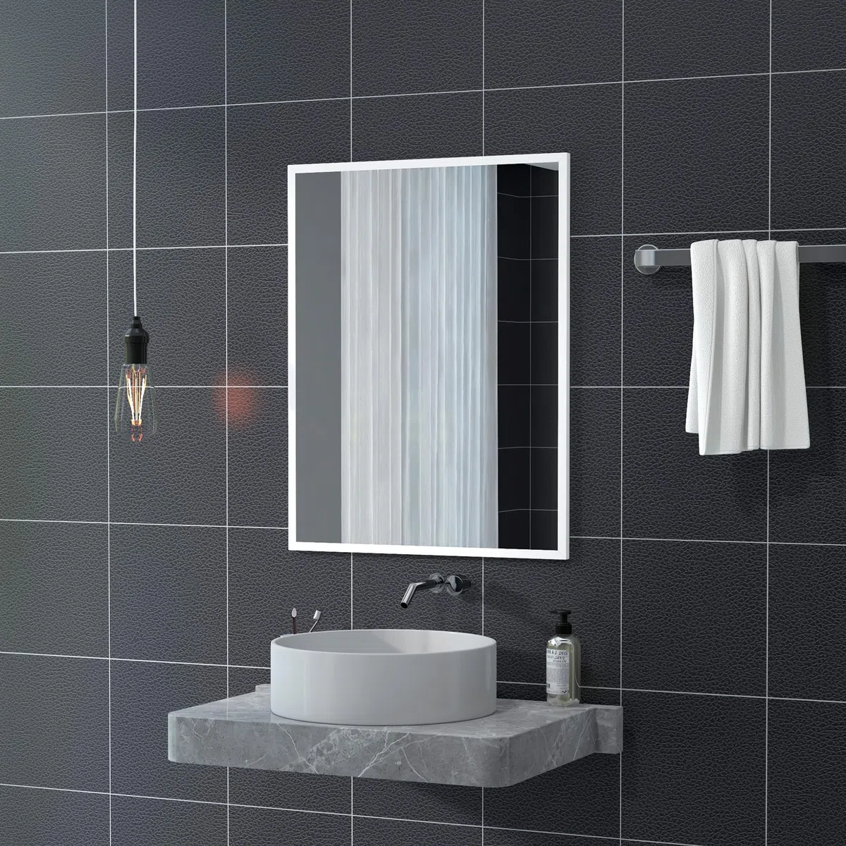 HOMCOM Espejo de Pared, 70x90 cm, Espejo de Baño Rectangular, Decorativo para Salón, Entrada, Pasillo, Horizontal o Vertical, Blanco