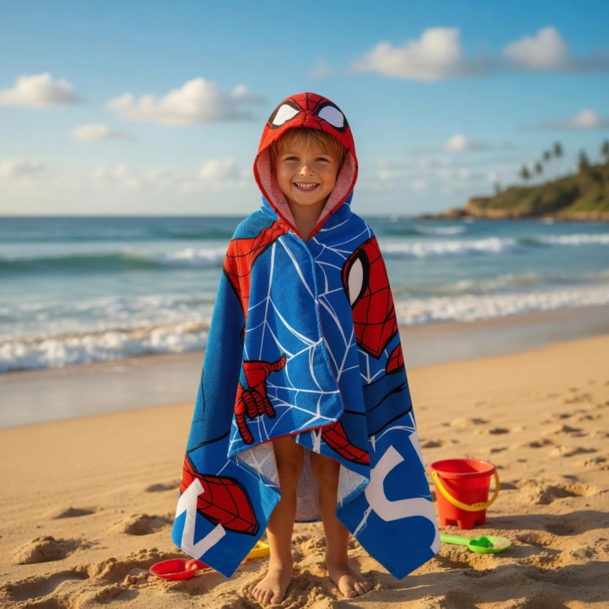 Spider-Man Toalla con capucha 100% algodón Vestir Vengadores Poncho Niños Baño Toalla de playa Envoltura de natación Niños Cambio de bata