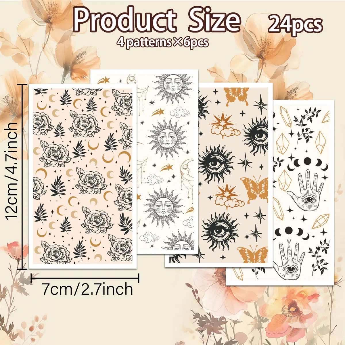 OLYCRAFT Papel de transferencia de arcilla bohemia, 4 diseños, 24 unidades, papel de transferencia para arcilla polimérica, sol, luna, hojas de transferencia de arcilla polimérica, papel de