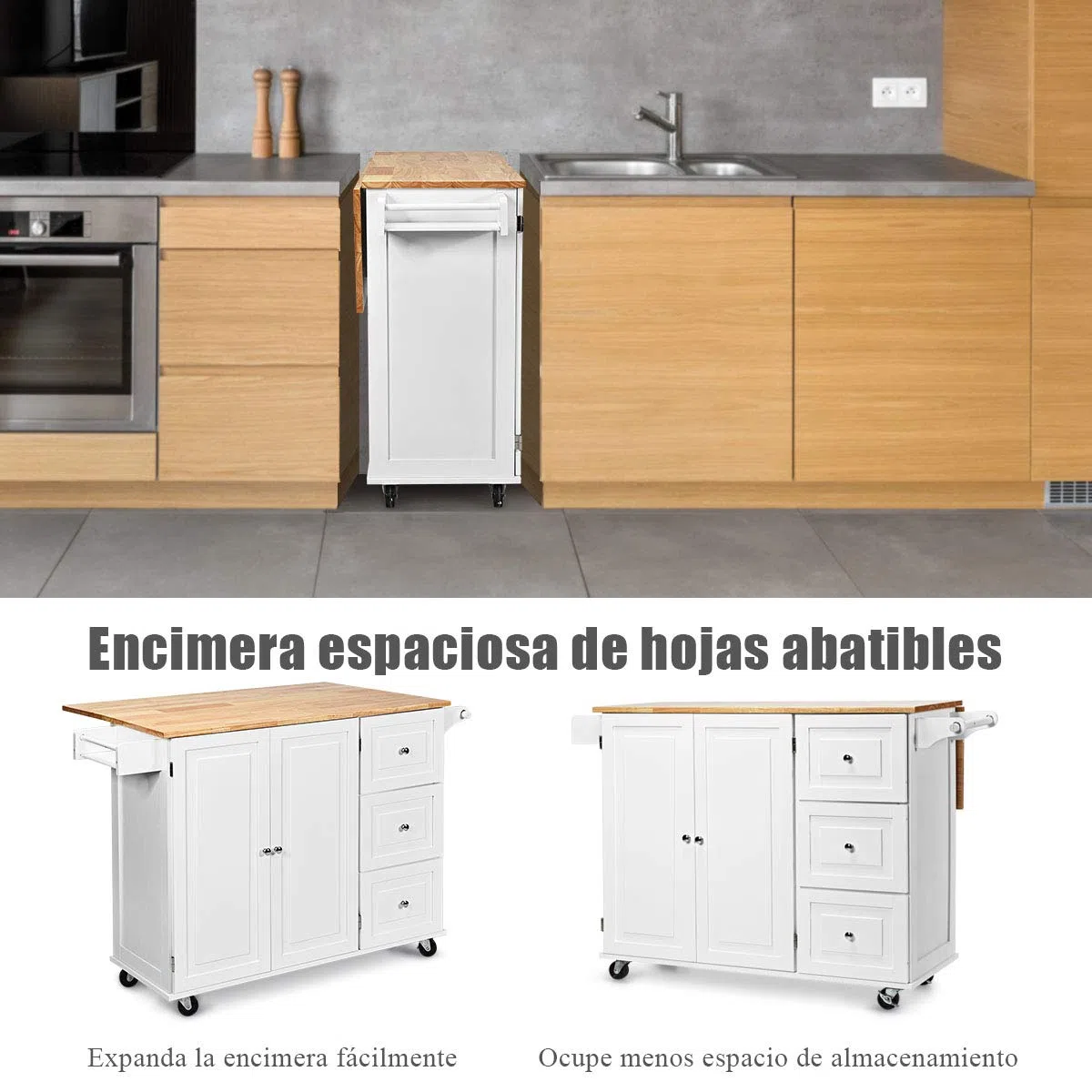 COSTWAY Carro de Cocina con Ruedas Carrito Auxiliar Carro de Servicio Multiuso Aparador Buffet para Comedor Restaurante (Blanco)