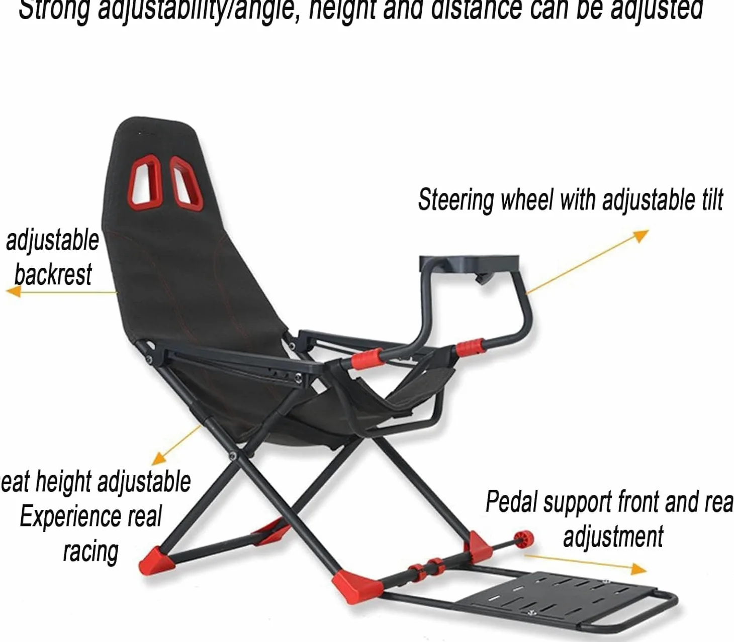Cabina de simulador de carreras ajustable con asiento ergonómico, soporte de rueda plegable para PC, PS4, PS5, Xbox Series X/S
