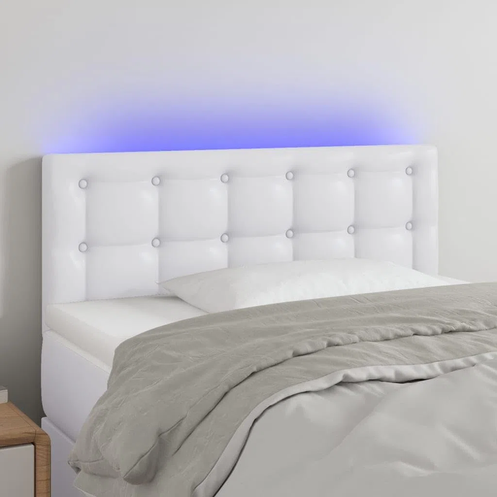 vidaXL Cabecero con Luces LED Cabecero de Cama Cabezal Tapizado para Cama Individual Mueble Dormitorio Interior Cuero Sintético Blanco 90x5x78/88 cm