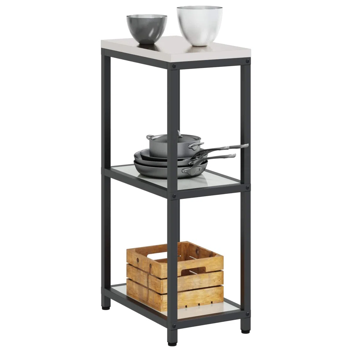 Estantería de cocina de acero con múltiples estantes, 60 x 50 x 92 cm, color plateado – Almacenamiento de cocina moderno para utensilios, ollas y alimentos, estante de acero resistente para
