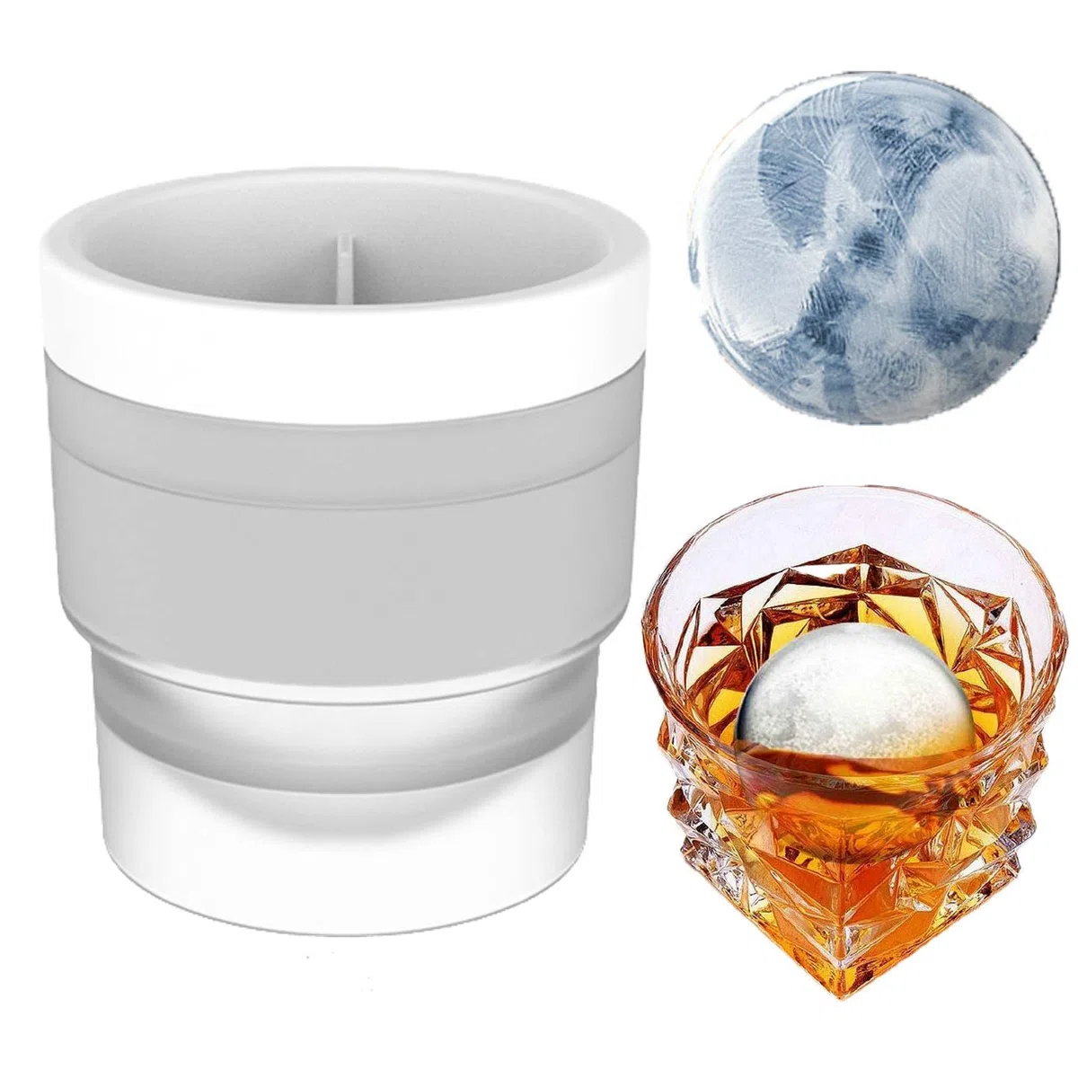 PIPITA 4 moldes para Hacer Bolas de Hielo,7cm Bandeja de Hielo en forma Redonda Grande, Diseño Doble a Prueba de Fugas con Anillo de Presión, Ideal para Whisky o Cualquier otra Bebida