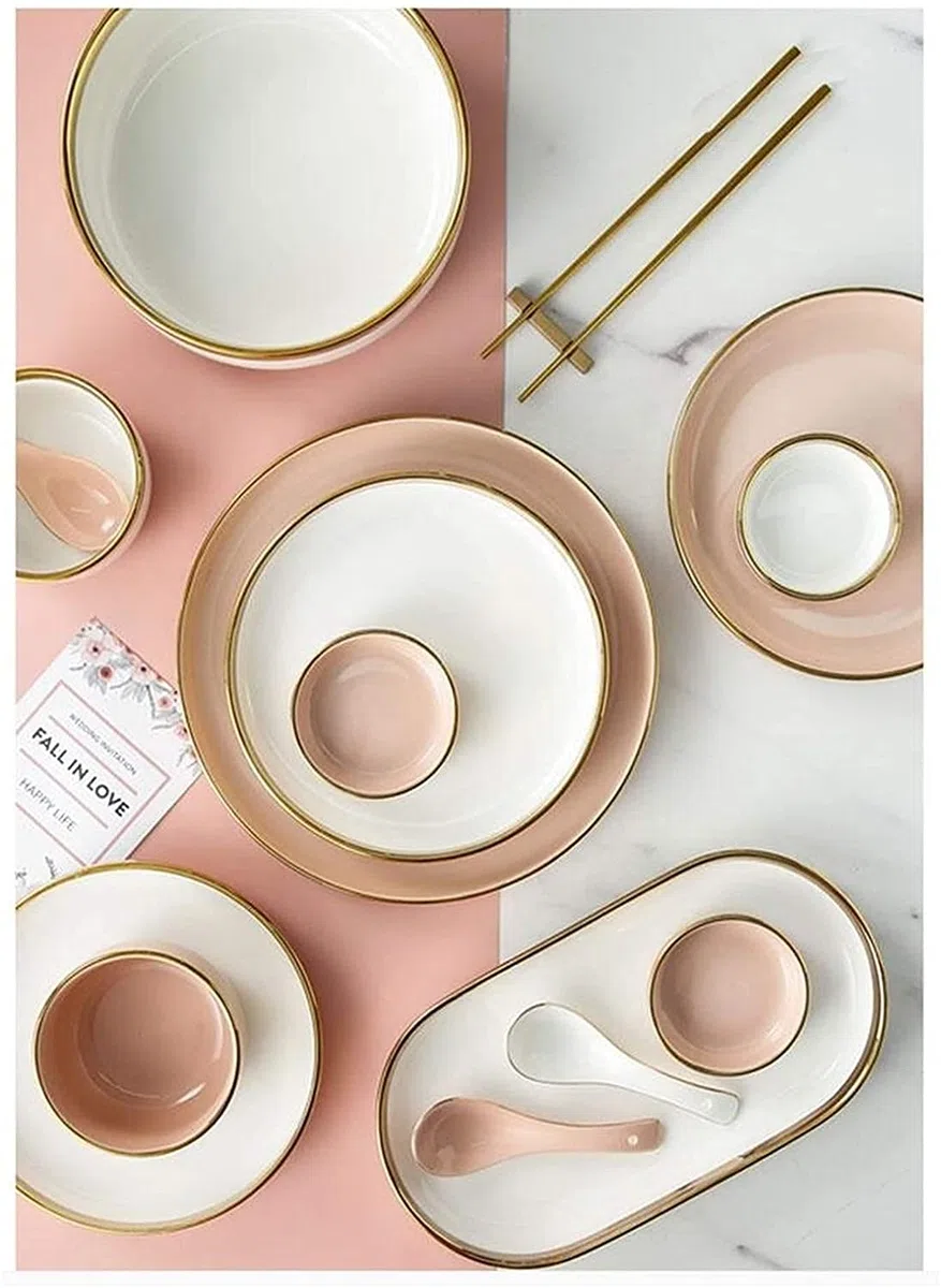 Plato de Cena Juego de Cena de Lujo para Fiestas o Regalos, Juego de vajilla de Porcelana Juego de Platos y Cuencos para restaurantes y Regalos/Morado/8 Personas (Morado 4 Personas