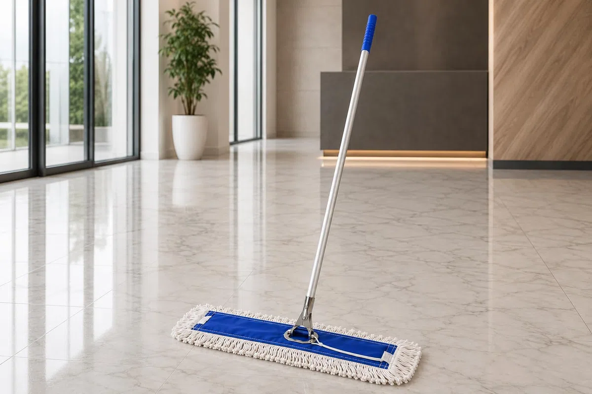 Mopa Industrial de Algodón con Palo de Aluminio 130 cm | Sistema Completo con Bastidor y Recambio Profesional | Limpieza de Suelos Mármol, Gres, Terrazo y Parquet (90 cm)
