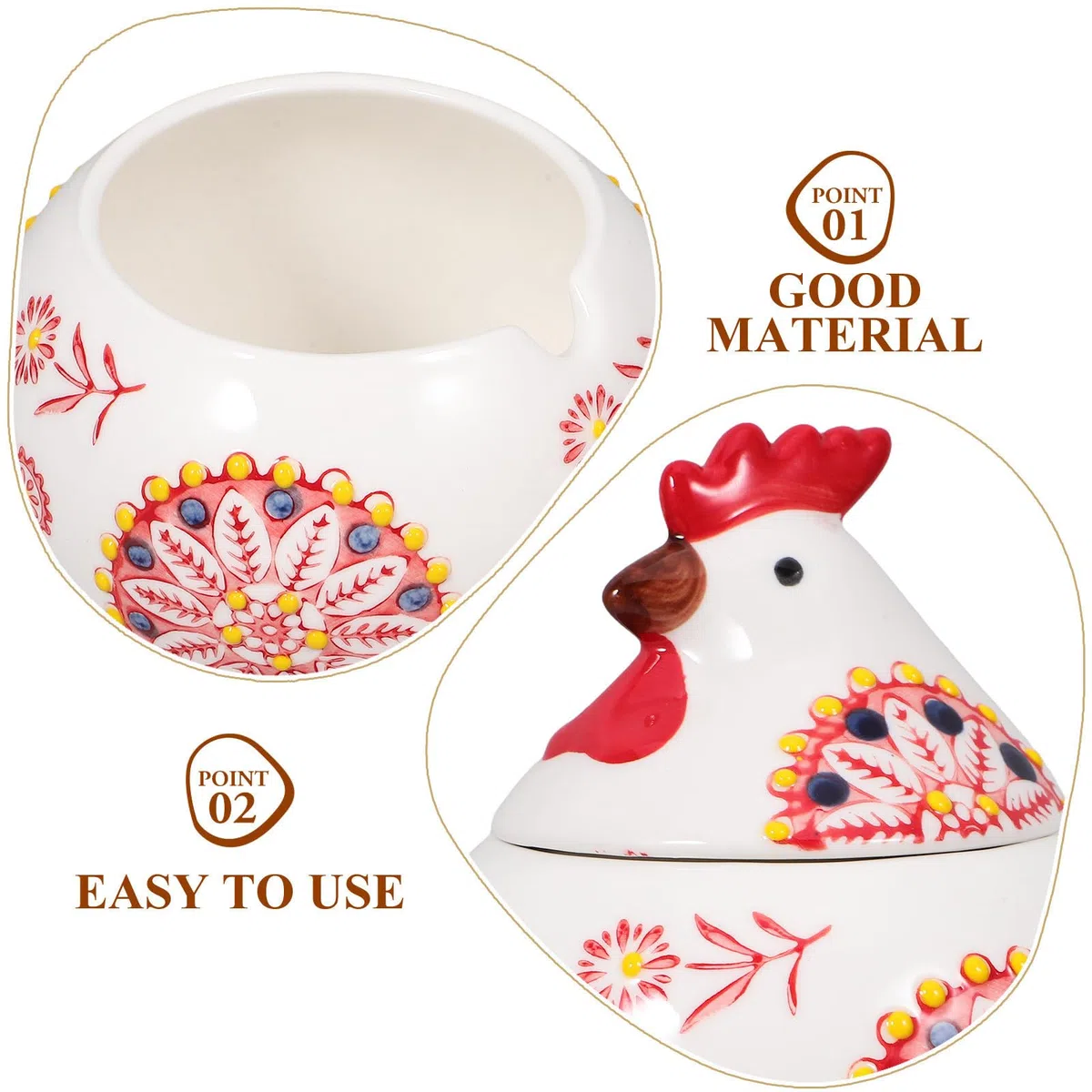 PATKAW Tarro de Cerámica con Forma de Gallina para Especias, con Tapa, Diseño Decorativo 3d con Flores, Resistente y Hermético para Cafés y Restaurantes en Pascua