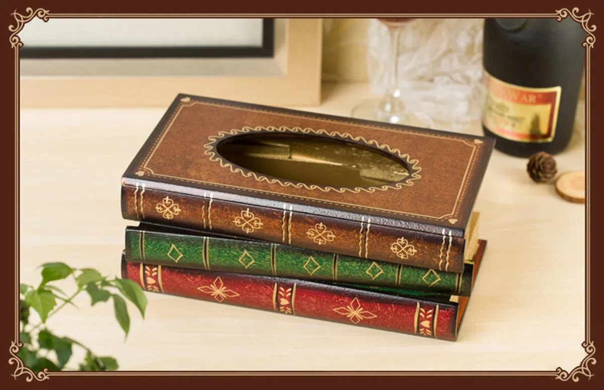 Tebery - Elegante dispensador de pañuelos de Madera Antigua para Libros, servilletero, Caja de pañuelos para casa, Oficina, Coche, 27 x 16,5 x 10 cm