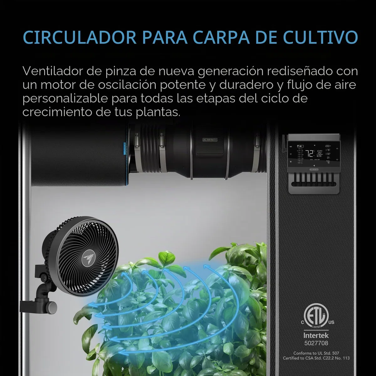 AC Infinity CLOUDRAY S6, 15cm ventilador de clip para tienda de cultivo de con motor EC rediseñado de larga duración, 10 velocidades de viento dinámicas personalizadas y oscilación de 10