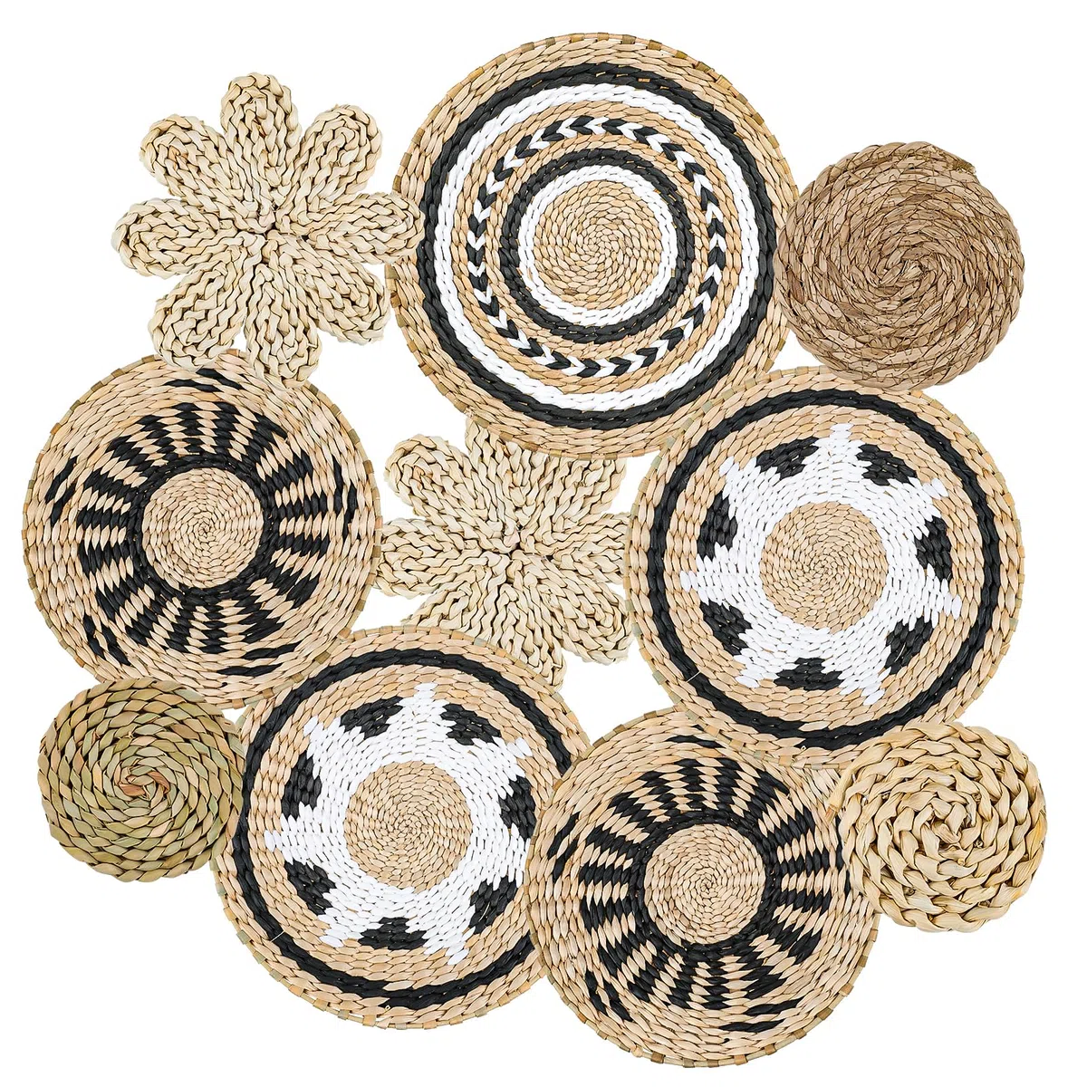 YIYA 10 Piezas Decoración de Cesta de Pared Pared de Cesta Bohemia Tejida a Mano Cestos Mimbre Decoración Pared pared Sala de Estar o Dormitorio
