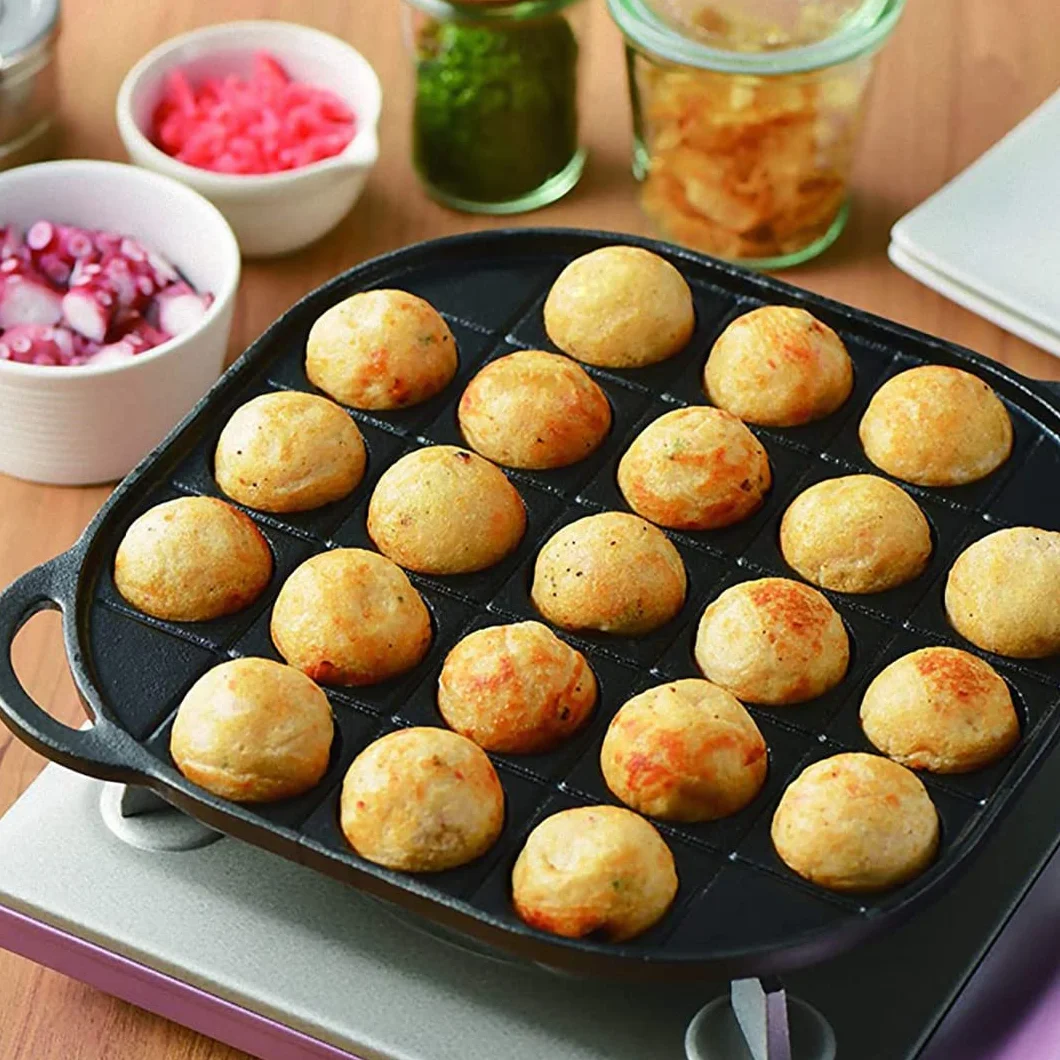 TIKUSAN Takoyaki Sartén de hierro fundido Takoyaki para hacer moldes de bolas de carne de pulpo japonés (21 moldes)
