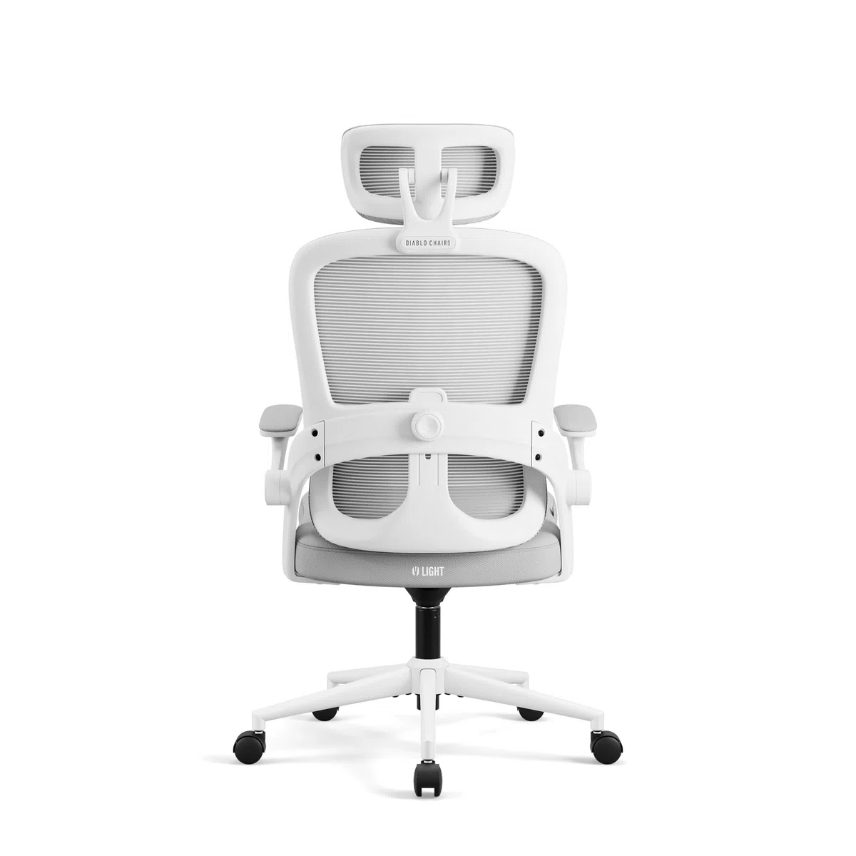 Diablo Silla de Oficina ergonómica V-Light, Silla ergonómica Profesional con Soporte Lumbar Activo, Respaldo de Malla, reposabrazos 3D, Gris