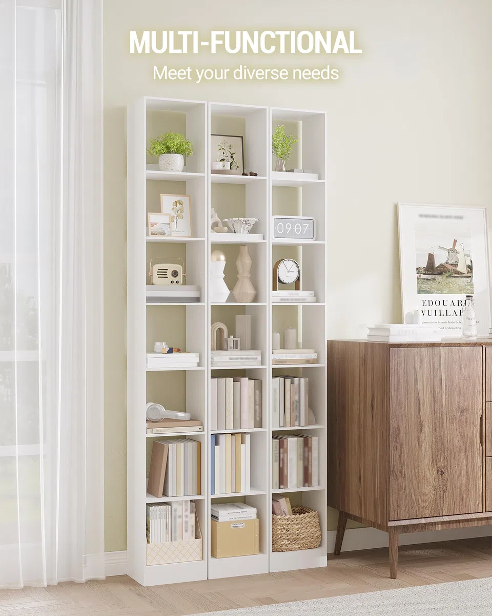 Hzuaneri Librería de 7 Niveles, Estantería Libros, para Salón, Estudio, Oficin, Dormitorio, Estilo Escandinavo, 24 x 30 x 214 cm, Blanco BC79703X