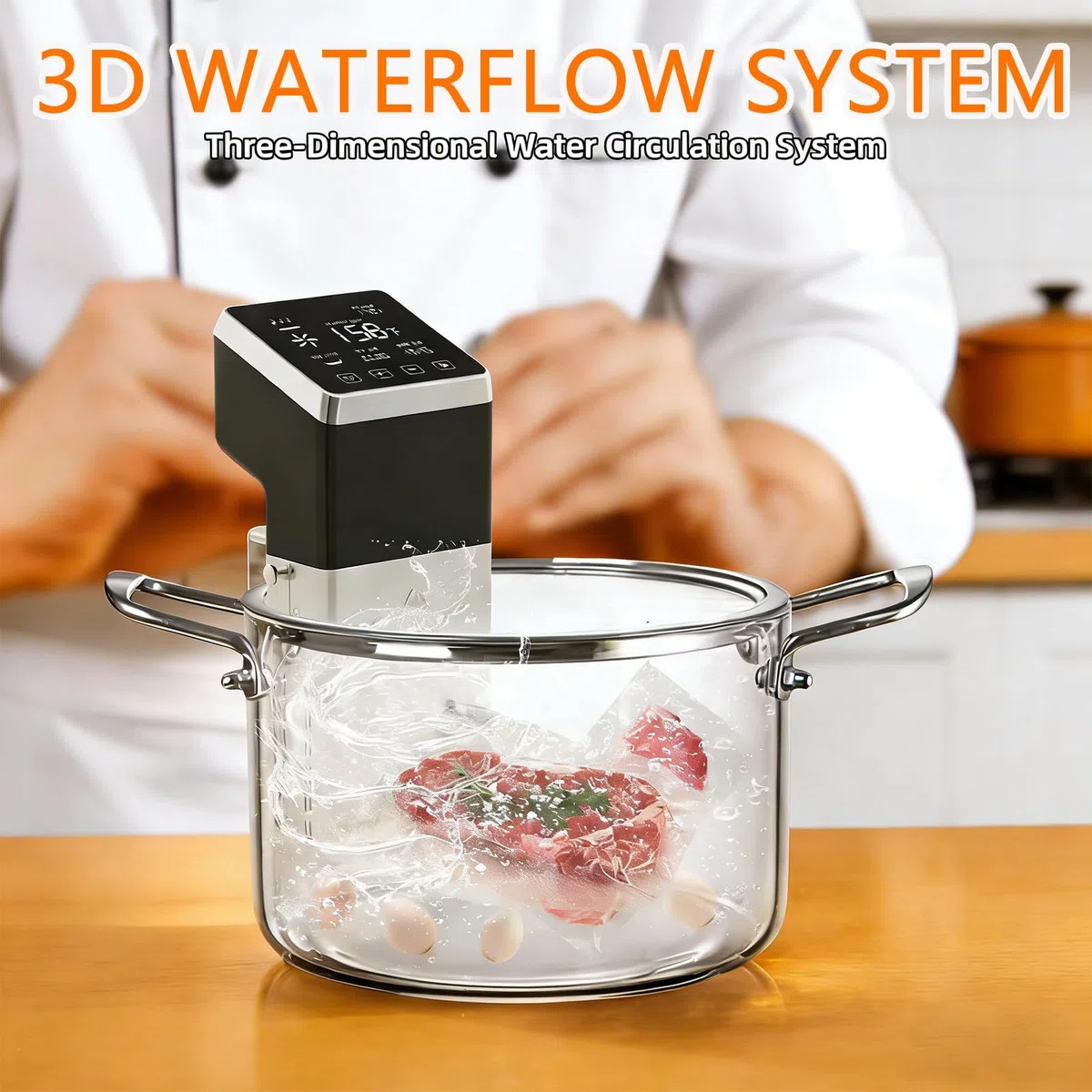Roner Cocina Baja Temperatura con Circulador de Inmersión, 1600W de Potencia, Pantalla Táctil, Temporizador de Precisión, para Mariscos y Verduras en Restaurantes