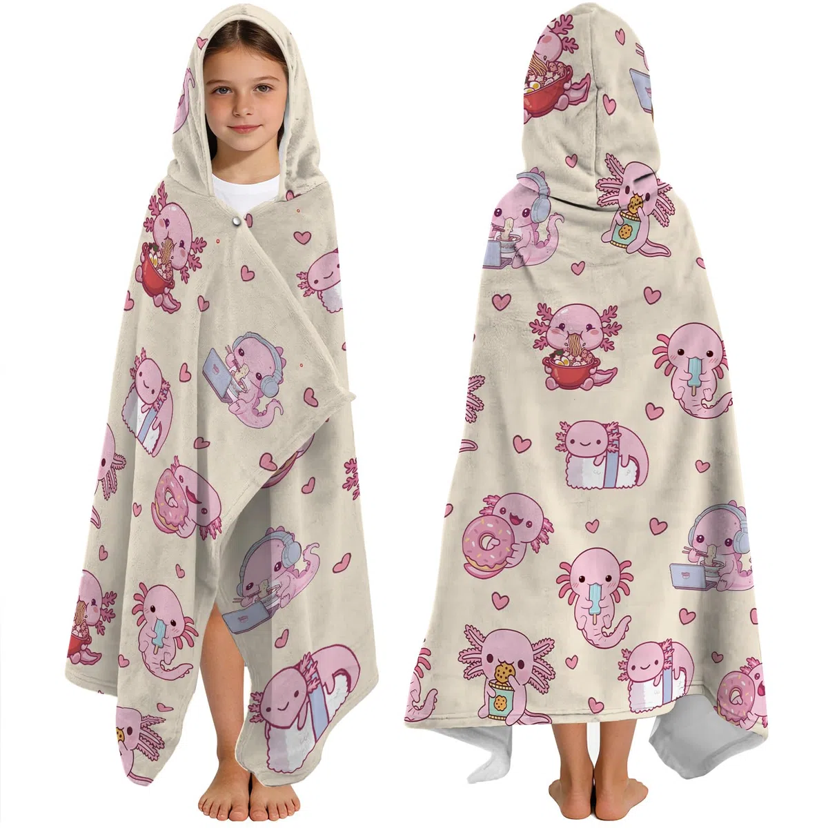 Toallas con capucha de Axolotl para niños 127x76cm Toallas estilo poncho para niños, adolescentes, toalla de playa para piscina, toalla de baño adorable con diseño de Axolotl