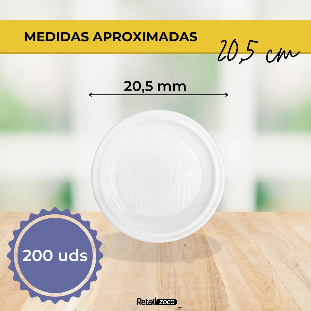 Platos de plástico blancos reutilizables, Plato de plástico hondo redondo, apto para alimentos calientes, Platos extra resistentes, Norma UNE-EN-12875-1, Diseño hondo diámetro 20.5 cm, 200 unidades