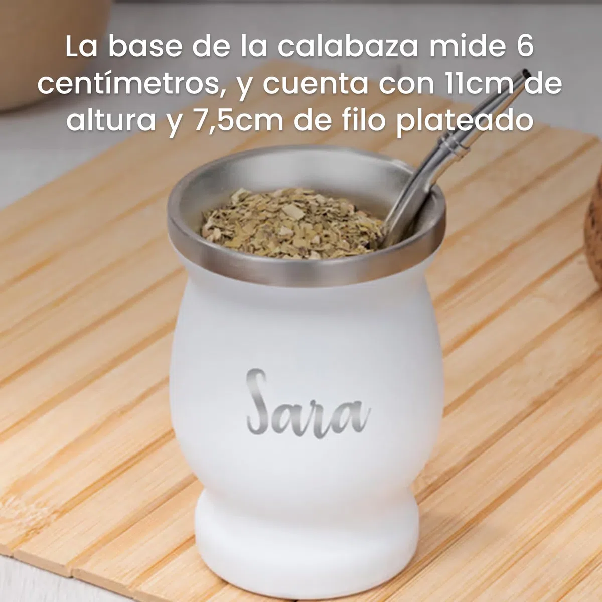 Regalo Original - Kit Mate Argentino de Acero Inoxidable - Calabaza BlancoPersonalizable con Nombre - Vaso 250 ml de Doble Pared, Bombilla y Cepillo - Grabado Imborrable