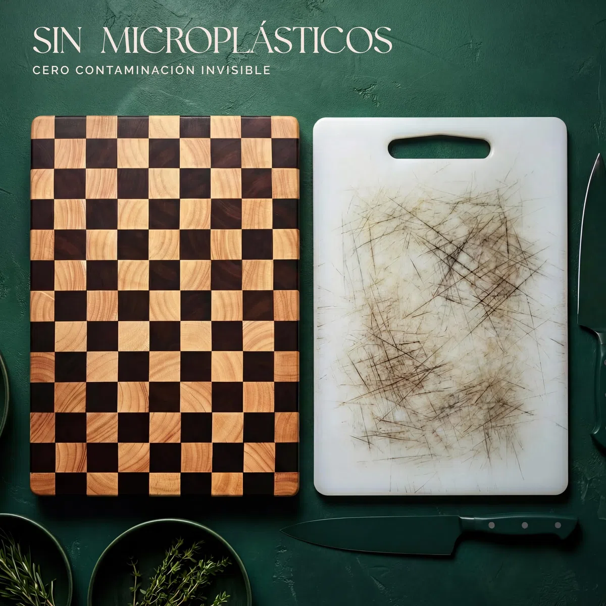 Deer & Oak Tabla de cortar de madera de acacia de veta final con patrón de tablero de ajedrez - 45 x 31 x 3.5 cm, bloque de carnicero preaceitado certificado FSC con asas laterales, se dobla como